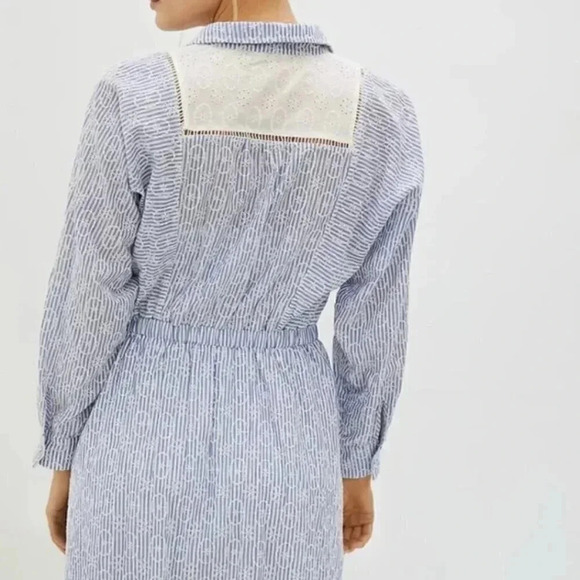NWT Anthropologie Maeve Ashleigh Blue White Eyelet Mini Prairie Dress Size Large - Picture 3 of 6